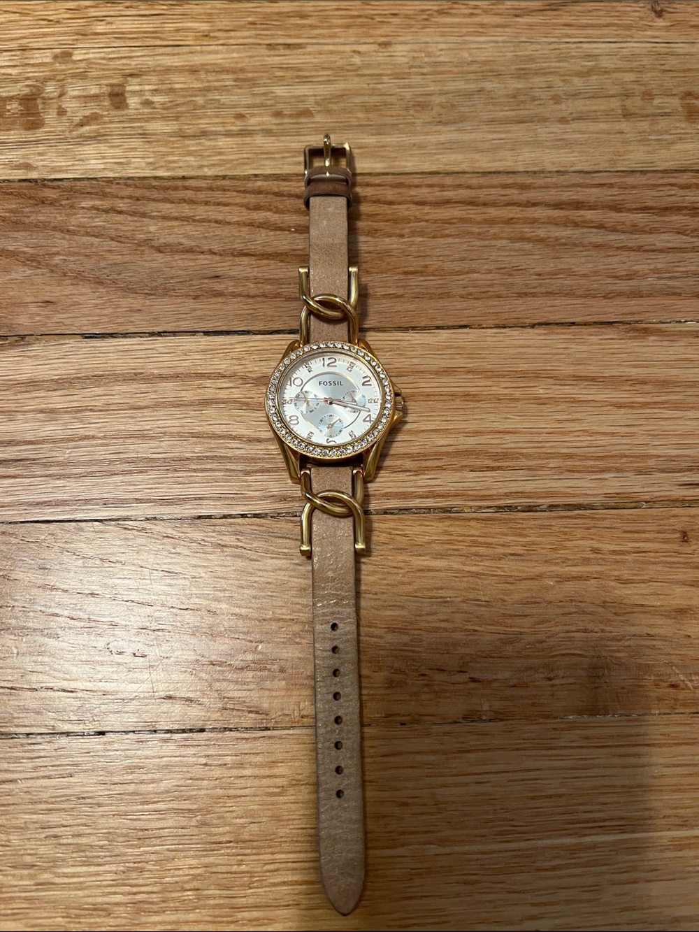 Fossil Leather Crystal-Trim Watch